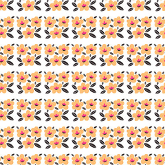 Seamless pattern with cut out style plant and flowers with white background