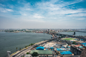 An overview of the Lagos Marina in Lagos Island showing the Lagoon