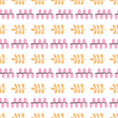 Seamless pattern with cut out style plant and flowers with white background