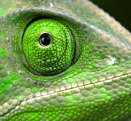 Fototapeta premium Green Chameleon head and eye close up