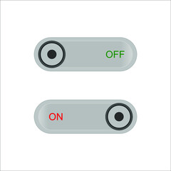 Set of 2 On Off slider style power buttons with grey background, The Off buttons are enclosed in red circle and the on buttons in green circle,