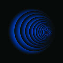 Vortex wave optical illusion blue and black in black background.