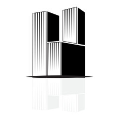 High buildings, black and white vector illustration