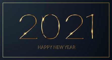 Fototapeta na wymiar Happy New 2021 Year. Holiday vector illustration of golden metallic numbers 2021. Perfect typography for 2021 save the date luxury designs and new year celebration. Party poster, banner or invitation