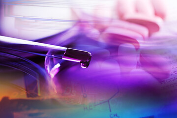 Petri dishes and DNA data. Laboratory concept.