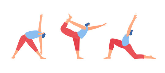 Female yoga. Flat cartoon female characters. Vector illustration.