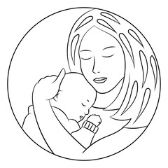 Coloring page with mom and baby