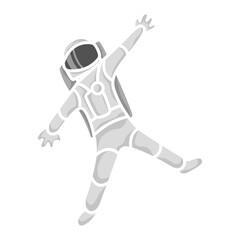 Fototapeta na wymiar Icon of an astronaut that stretches with one hand in a certain direction. Freehand drawing. Isolated vector on a white background.