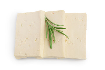 tofu cheese isolated on white background with clipping path and full depth of field, Top view. Flat lay