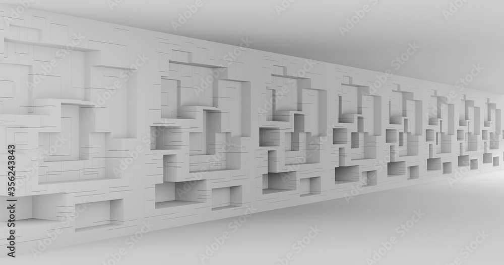 Poster 3d rendering. abstract background. modern geometric cubes in a light room. minimalistic design for p