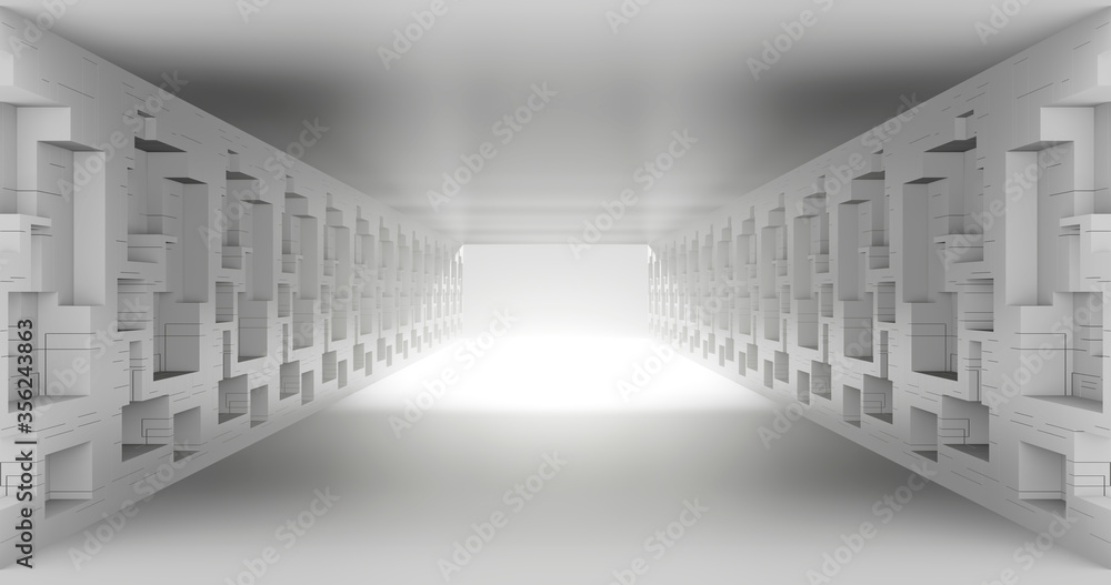 Poster 3d rendering. abstract background. modern geometric cubes in a light room. minimalistic design for p