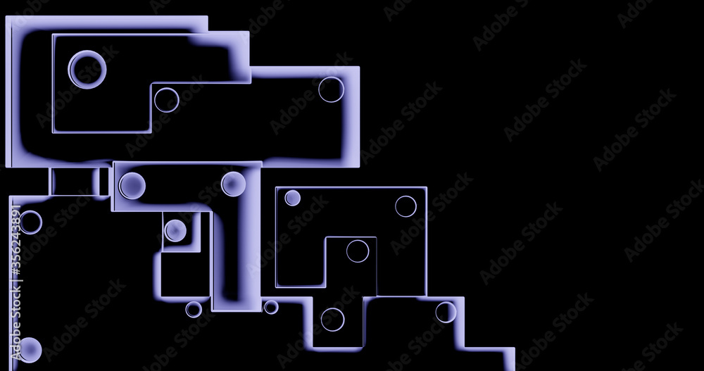 Poster 3d rendering. abstract background modern geometric cubes in ambient occlusion with neon glow on a da