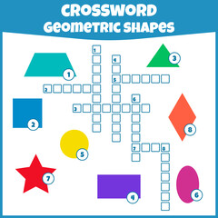 Crossword with geometric shapes. Vector education game for children. Mini-game for children. Crossword for kids.