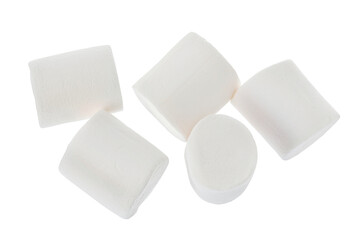 Marshmallow isolated on white background with clipping path and full depth of field. Top view. Flat lay