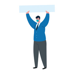 businessman with mask nectkie and banner design of medical care and covid 19 virus theme Vector illustration