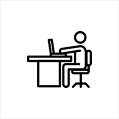 Business person working with computer in office flat line vector icon for mobile application, button and website design. Illustration isolated on white background. EPS 10, logo, app, infographic