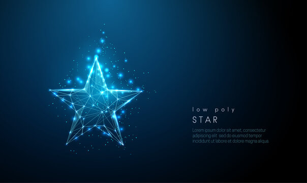 Abstract blue star. Low poly style design.