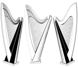 Obraz premium Harp Classic Musical Instrument Vector. Illustration Isolated On White Background. A Vector Illustration Of Harp Background.