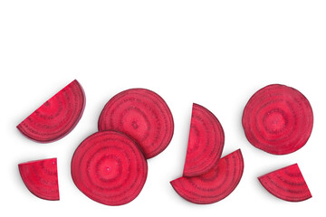 beetroot slices isolated on white background with clipping path and full depth of field. Top view. Flat lay