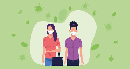 young women wearing medical masks characters