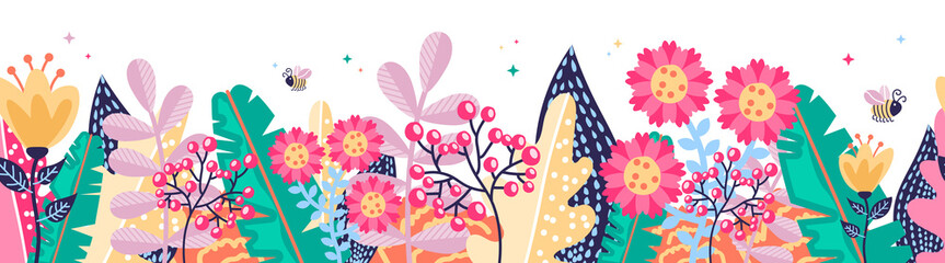 Stoffe zum Nähen Abstract flower floral seamless pattern banner on white background