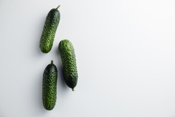Cucumber on a white background. Minimum concept. Top view
