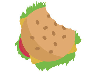 Cheeseburger vector with a bite taken out of it with lettuce and tomatoes 