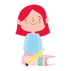 online education student girl book and pencil cartoon character