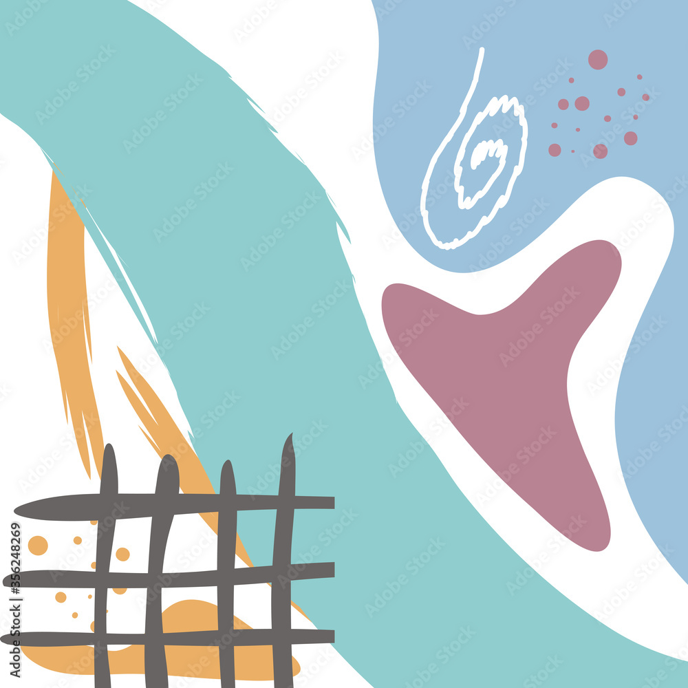 Poster abstract background, drawn with various shapes and doodle objects