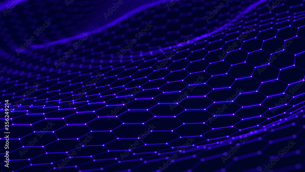 Poster technology background. honeycomb concept. big data. hexagonal space with connected dots and lines. 3