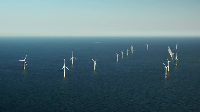 WS AERIAL POV Offshore wind farm / Domburg, Zeeland, Netherlands