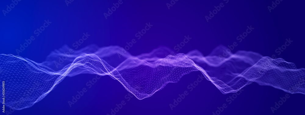 Fototapete Big data visualization. The musical stream of sounds. Abstract background with interweaving of dots . 3D rendering.