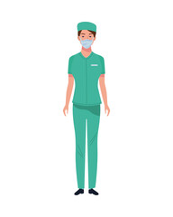 female surgeon doctor wearing medical mask character