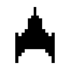 space ship flying 8 bits pixelated silhouette