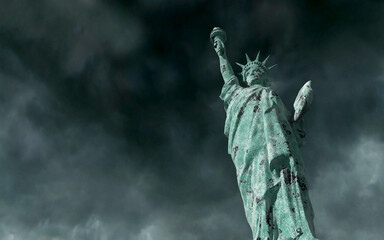 Apocalyptic view. Old Statue of liberty in Storm. 3D rendering © 3D motion