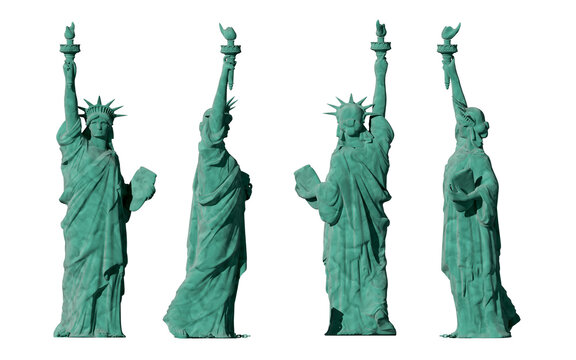 Statue of liberty. 4 views. isolate on white background. 3D rendering