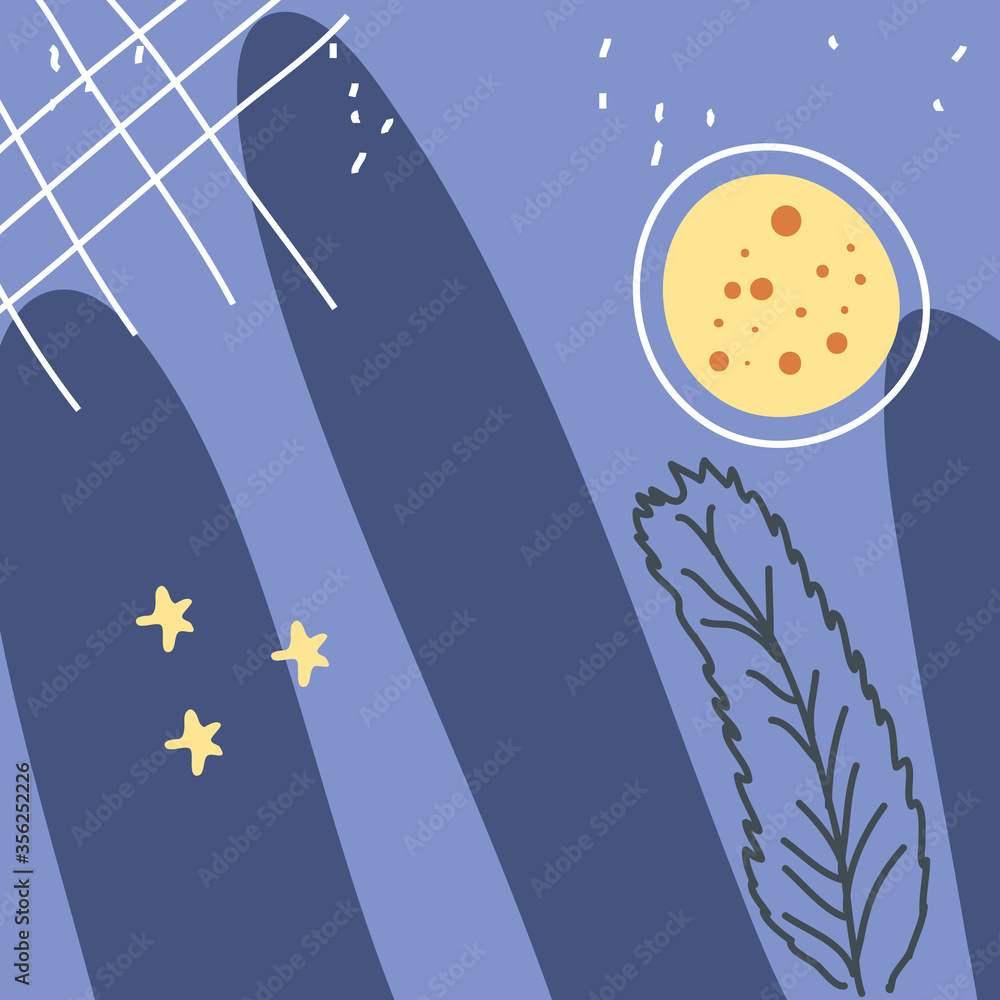 Poster abstract background, drawn with various shapes and doodle objects