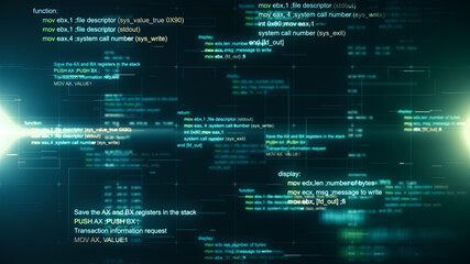 Futuristic abstract background with program modules in a cyberspace. Software development texture with computer code.