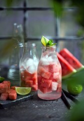 Watermelon lemonade with lime and mint