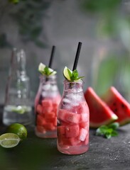 Watermelon lemonade with lime and mint