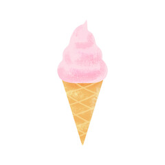 Sweet strawberry  ice cream cone. Vector.