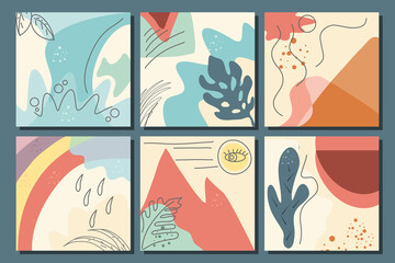 set of abstract backgrounds, drawn with various shapes and doodles objects
