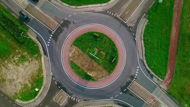 WS HA POV AERIAL Traffic on roundabout / Hoek van Holland, Zuid-Holland, Netherlands
