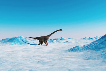 Dinosaur. Prehistoric snow landscape, ice valley with Dinosaurs. Arctic view. 3d rendering © 3D motion