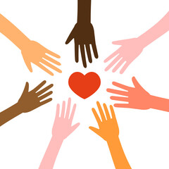 Hands with different colors with heart vector