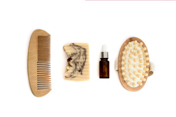 Women's beauty supplies set on white background.