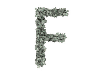 Letter from dollars. Alphabet isolate on white background. 3d rendering