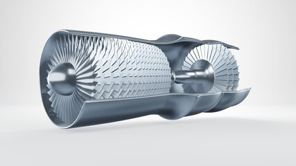 Gas turbine engine of power plant. 3D render isolated on white © Songphon