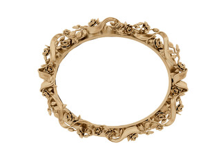 Golden vintage frame, mirror. Design retro element. physical realistic reflection . 3d rendering
