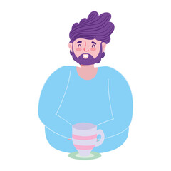 man male character with coffee cup in dish cartoon
